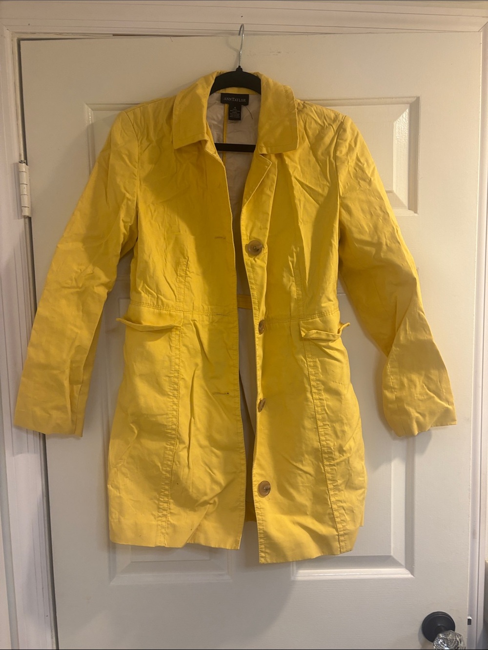 Ann Taylor Yellow Single-Breasted Trench Coat